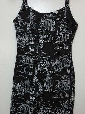 Paris Sketch Print Black Mini Slip Dress